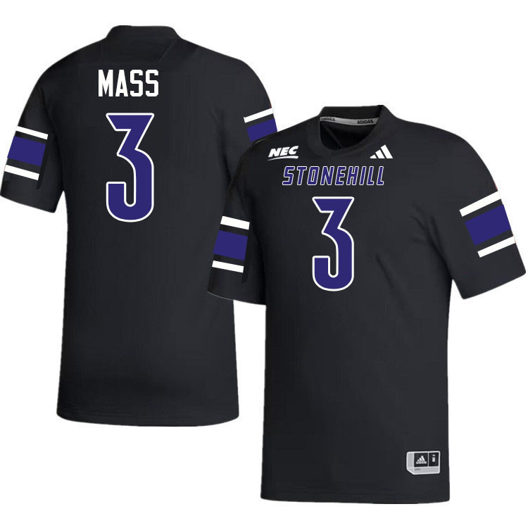 Stonehill Skyhawks #3 Faisal Mass College Football Jerseys,Uniforms Stitched-Black